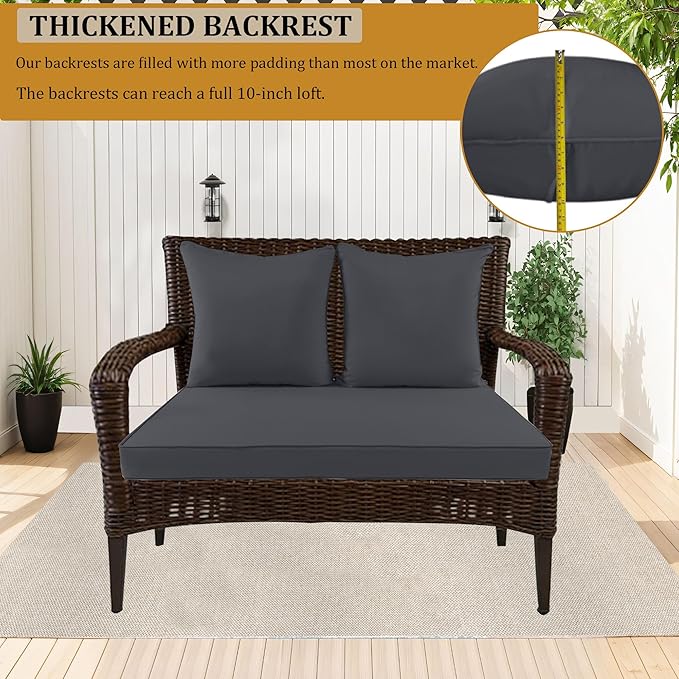 Outdoor Loveseat Cushion Set for Patio Couch/Sofa, 46 x 26 Inch Waterproof & Fade Resistant Patio Furniture Chiar Cushions with Removable Cover (Dark Gray, 46''Lx26''Wx4''H-Loveseat Cushion Set)