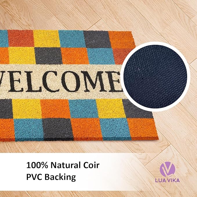 Coir Door mats Outdoor - Modern Welcome - Welcome mats for Front Door - Coir Doormat Outdoor Entrance - 16''x27.5''