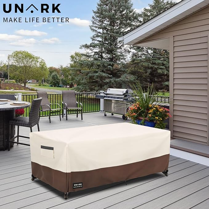Outdoor Patio Coffee Table Cover, 600D Waterproof Heavy Duty Outdoor Table Cover, Patio Furniture Covers 48 x 28 x 16 inches Beige and Brown