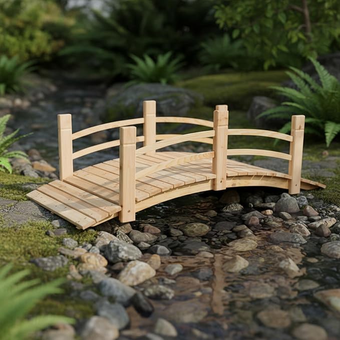 Shine Company 4981N 5 Ft. Cedar Wood Garden Bridge with Side Rails, Natural