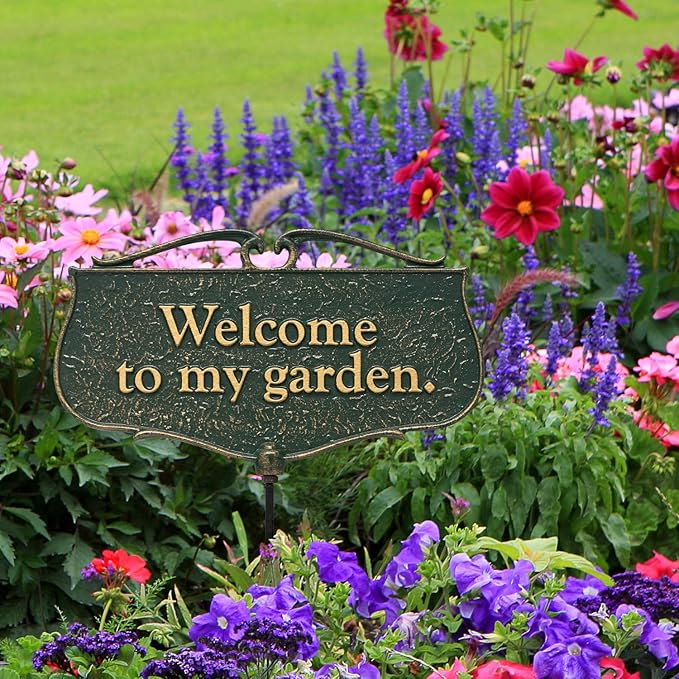 Whitehall 10042 "Cast Aluminum Welcome to My Garden Decorative Sign,Green