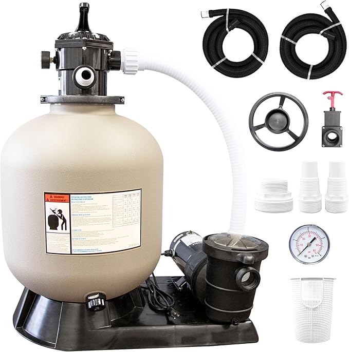 SWIMLINE HYDROTOOLS Pool Sand Filter Pump For Above Ground & Inground Pool | 24 Inch Cleaner System 1.5 HP (1.2 THP) Horsepower 4980 GPH | For Pools Up To 22000 Gallons Compatible 7 Way Valve 72420