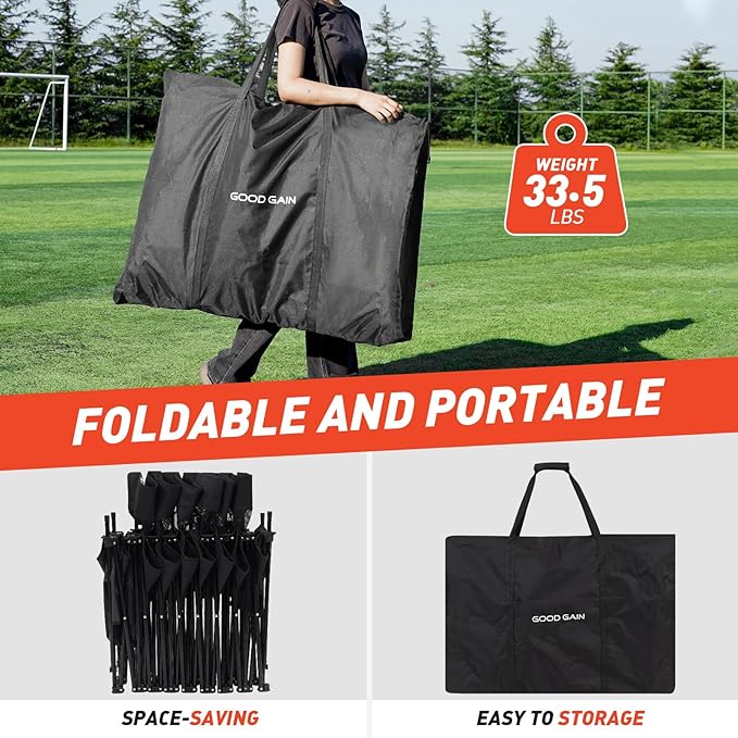 G GOOD GAIN Portable Soccer Bench with Canopy - Team Bench Soccer 6 Seats with Bag, Sideline Folding Bench, Folded Chair Seating 6 for Football Camp Outdoor Sport Events, Team Chairs for Adults, Black