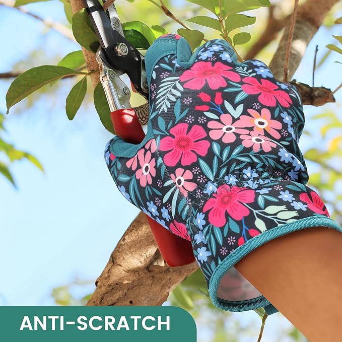 Pleneal Gardening Gloves for Women - Leather Garden Gloves Thorn Proof, Outdoor Protective Working Gloves