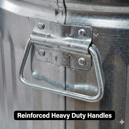 31 Gallon Galvanized Steel Trash Can with Lid - Heavy Duty Outdoor Metal Garbage Bin for Pet Food, Seed & Charcoal Storage - Rodent Proof, Weather Resistant & Rust Free