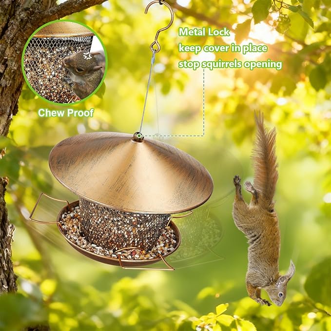 Bird Feeder for Outdoor Hanging, All Metal Weatherproof Wild Bird Feeder with 9.8" Roof, 3.5 LBs Seeds Capacity, Easy to Clean & Refill