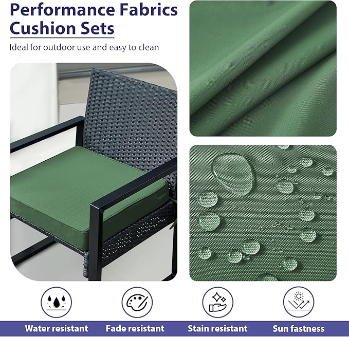 Outdoor Chair Cushions Set of 4,Waterproof Outdoor Seat Cushions for Patio Furniture,Patio Chair Cushion with Handle and Ties, Square Out Door Chair Pads,18.5" x 16" x 3", Forest Green