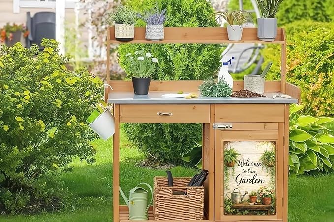 Gardening Gifts Welcome to our Garden Vintage Garden Signs for Home Garden Greenhouse Living Room Bedroom Yard Backyard Outdoor Decor 8X12 Inch
