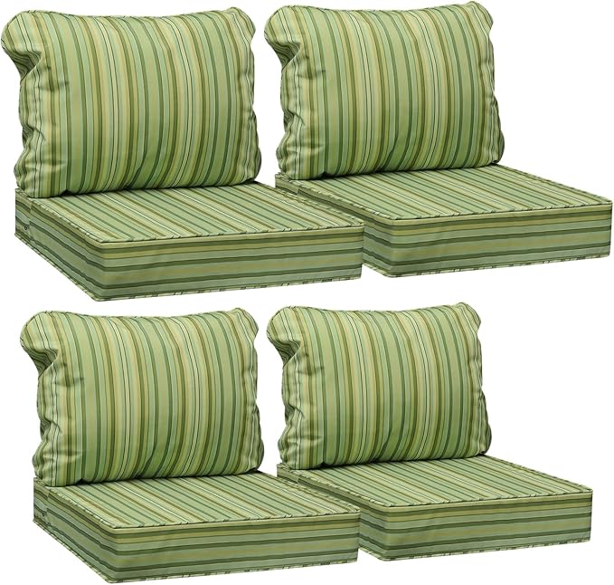 AAAAAcessories Outdoor Seat Cushions for Chairs, Fade-Resistant, Waterproof Patio Furniture Replacement Cushions, 23.5" x 25.5" x 5" + 23.5" x 19", Set of 4, Mossy Forest Stripe