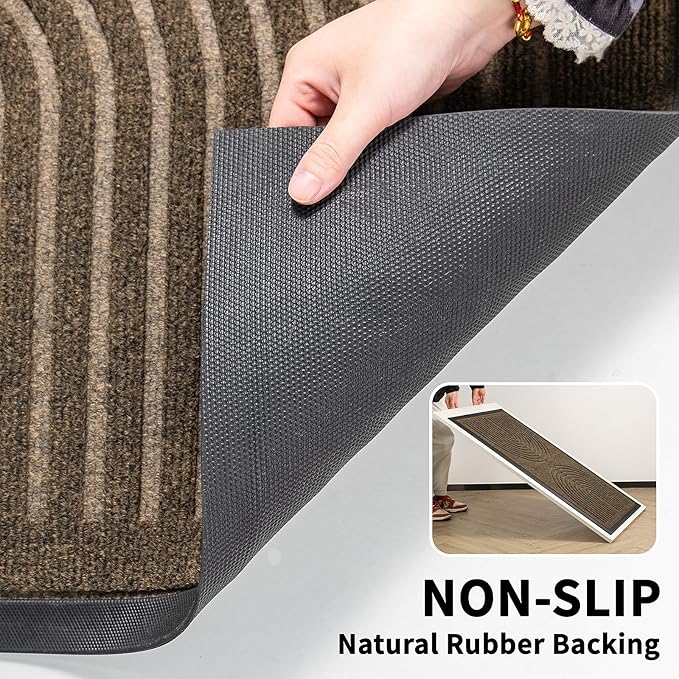 RORA Front Door Mat, Heavy Duty Doormat Outdoor Entrance, Non Slip Welcome Mat, Natural Rubber Indoor Door Mats for Entryway, Patio, Garage, Porch, 24"x36", Brown