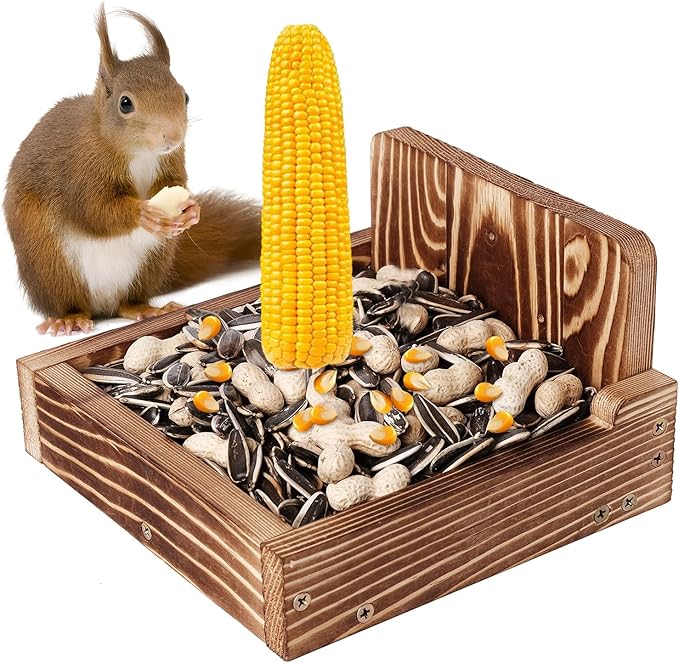Durable Squirrel Feeder for Outside, Chipmunk Feeder for Patio, Lawn, Garden, Squirrel Feeders for Outdoors, Squirrel Food for Backyard Corn Cobs, Peanut (Light Brown - M)
