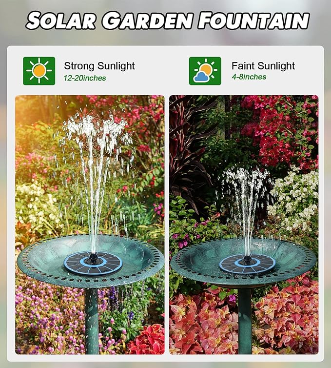 Yzert Solar Fountain Glass Panel with 2200 mah Battery, 3.5W Floating Solar Water Fountain with 4 Fixed Rods, Solar Pump for Bird Bath, Garden, Pond, Pool, Outdoor (Blue Panel Colorfu Lights)