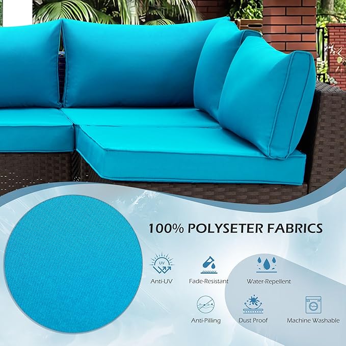 HOMREST Outdoor Replacement Cushions for Patio Furniture,Water-Repellent Sofa Cushion for 6-Seat Rattan Wicker Sectional Patio Conversation Sets,14-Piece Cushions Set for Outdoor Couch（Lake Blue）