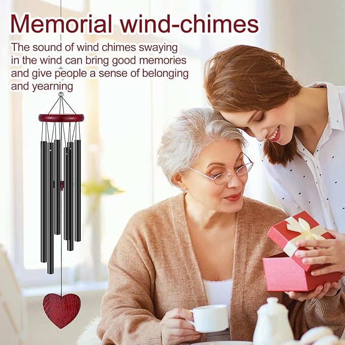 Tatuo 4 Pcs Memorial Wind Chimes 28 Inch Wooden Sympathy Wind Chimes DIY Sympathy Gift for Father's Day Loss of Loved One Bereavement with 6 Aluminum Tube for Indoor Outdoor(Black,Classic Style)