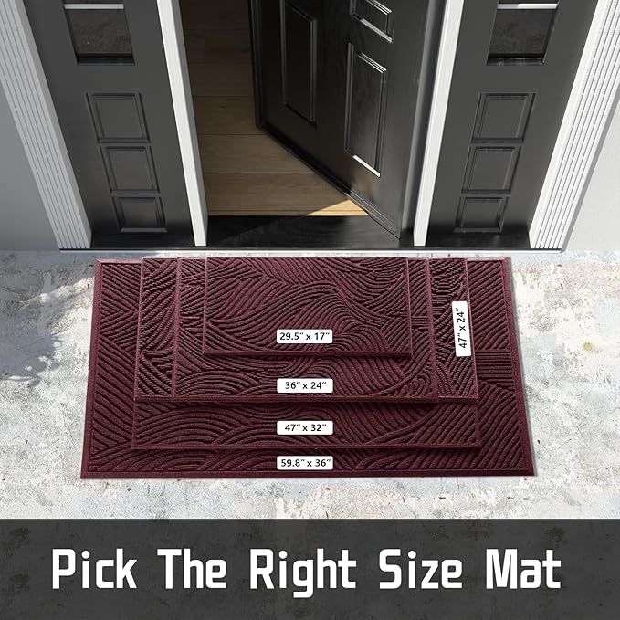 Yimobra Doormat Outdoor Entrance, Simple Stripes All-Weather Waterproof & Non-Slip Mat for Front Door, Heavy Duty Welcome Mat for Indoor, Garage, Patio-29.5x17, Red
