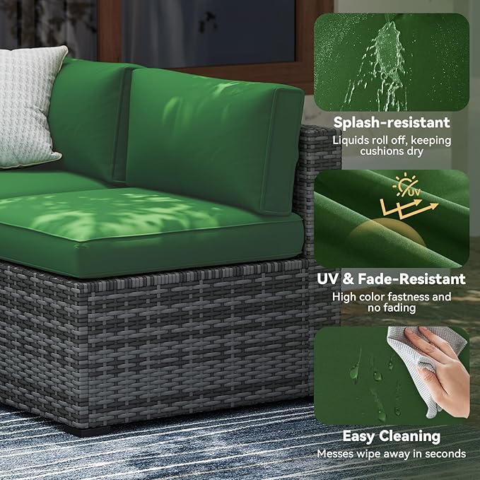 Aoxun Replacement Cushions for Outdoor Furniture, 14-Piece Outdoor Cushions for Patio Furniture, Deep Seat, Waterproof & Fade Resistant Couch Cushion for 6-Seat Patio Conversation Sets, Dark Green