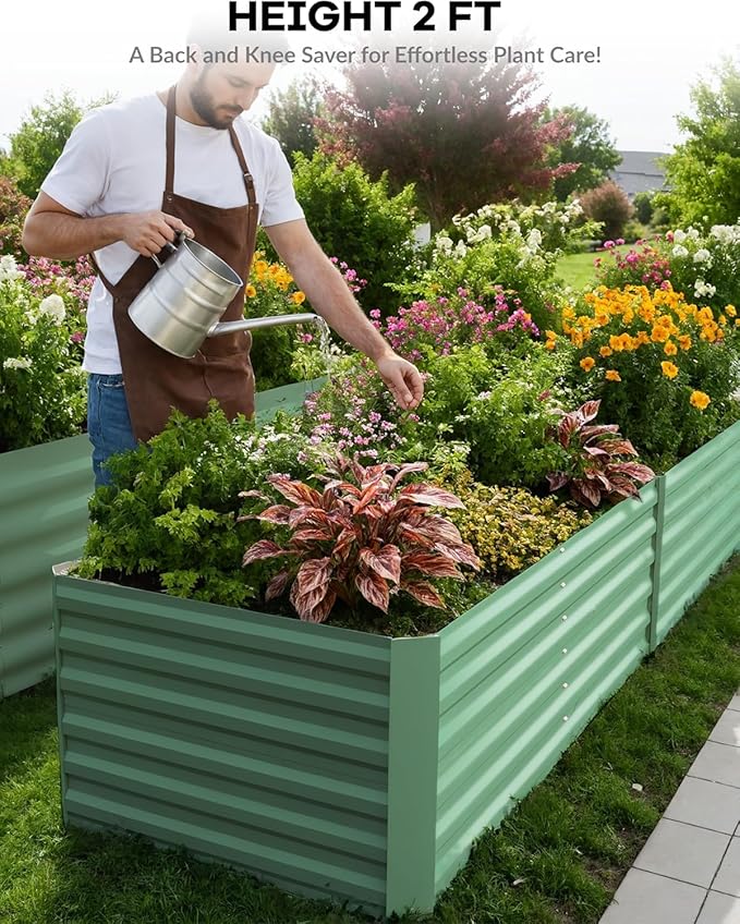 2PCS 0.5mm 8x4x2ft Galvanized Raised Garden Bed Outdoor,Rust-Resistant Raised Garden Beds for Gardening, Easy Assembly Outdoor Garden Box & Planters