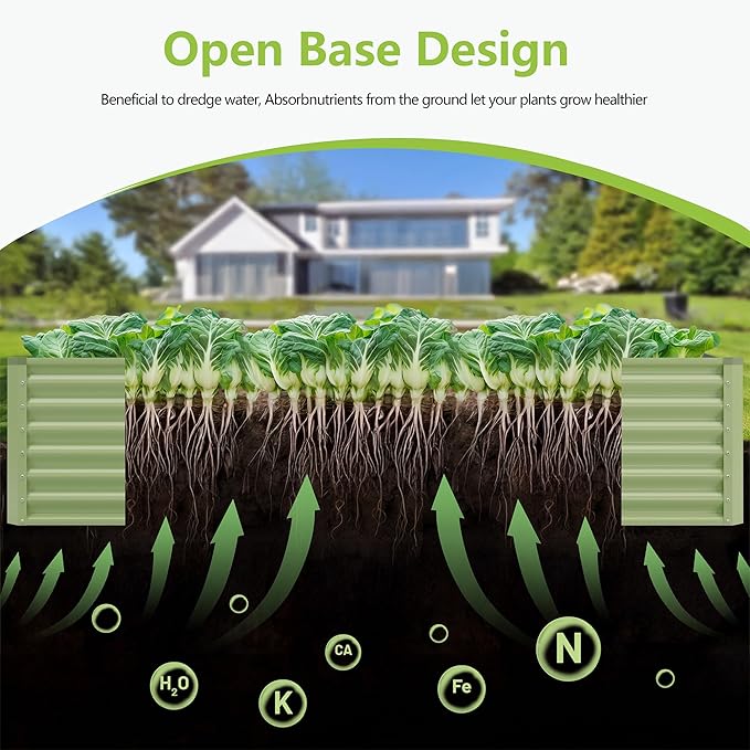 8x2x2FT Galvanized Raised Garden Bed Kit, Galvanized Planter Raised Garden Boxes Outdoor, Large Metal Raised Garden Beds for Vegetables-Green