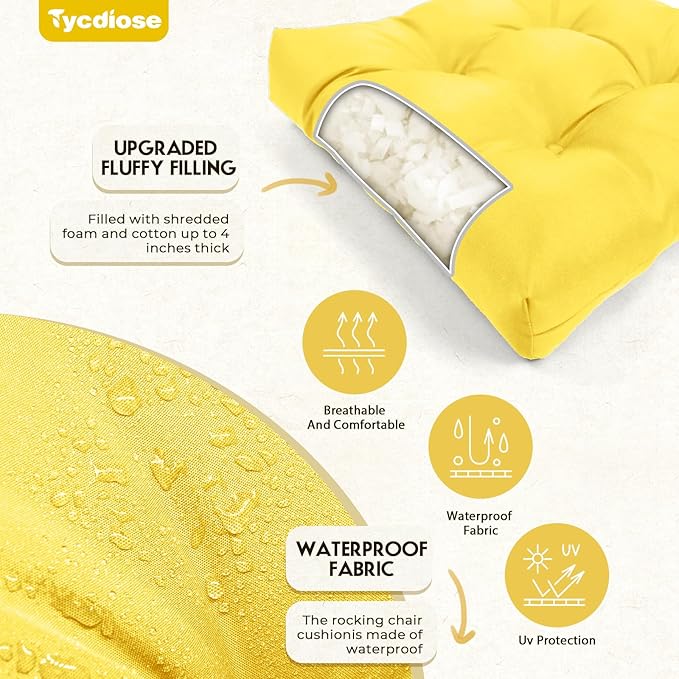 All Weather 3 Pieces Wicker Chair Cushions, Waterproof Outdoor Wicker Chair Cushion for Patio Furniture Loveseat Settee Bench, 1 Loveseat and 2 U-Shaped Thickened Cushions, Yellow