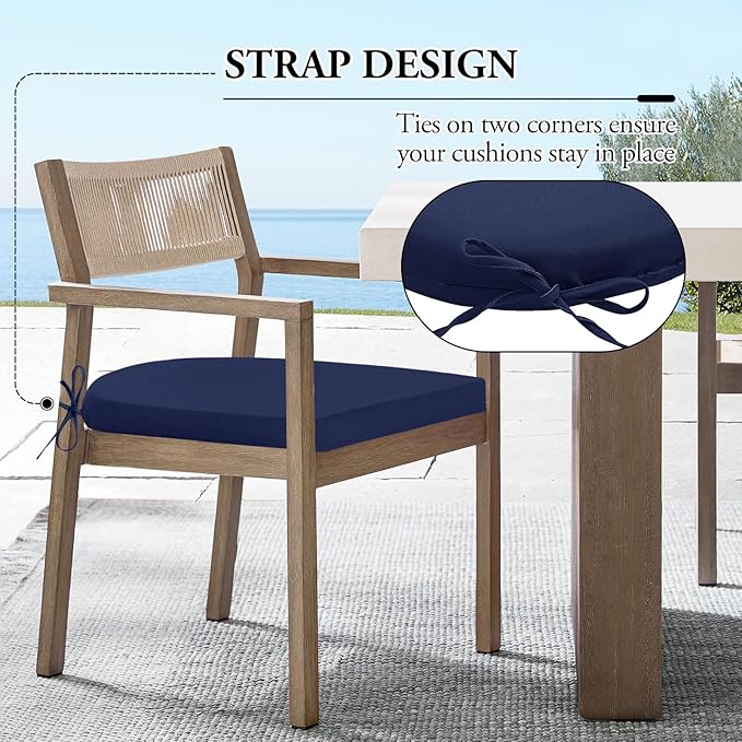 Wellsin Outdoor Chair Cushions for Patio Furniture - Patio Chair Cushions Set of 6 - Water Resistant Round Corner Outdoor Seat Cushions 17"X16"X2", Navy