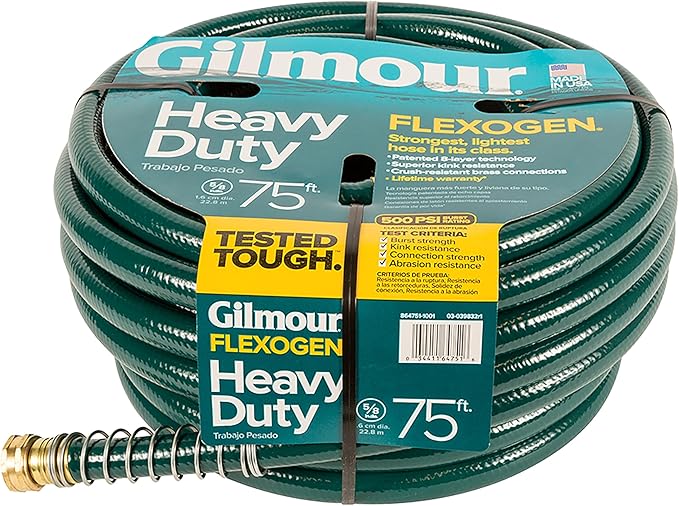 Gilmour 864751-1001 75ft Heavy Duty Flexogen Garden Hose, 5/8" Diameter