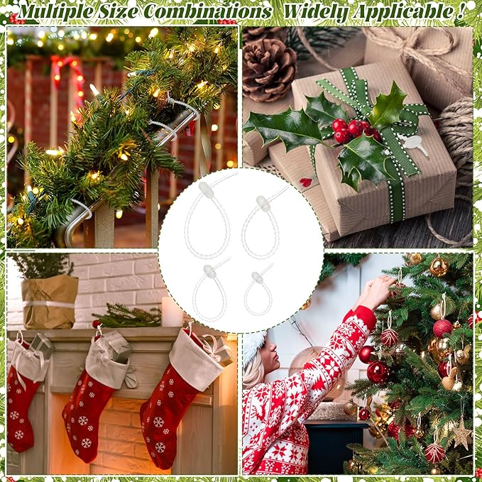 48 Pcs Clear Christmas Flexible Garland Ties Assorted Size Adjustable Decorative Soft Ties Reusable Banister Garland Straps for Christmas Tree Mantel Fences Holiday Craft Wrapping