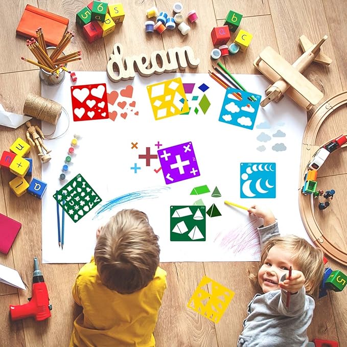 20pcs Geometry Set Shape Drawing Stencils,Drawing Template for Kids Boys Girls DIY Painting & Drawing Educational Home School Crafts Essentials