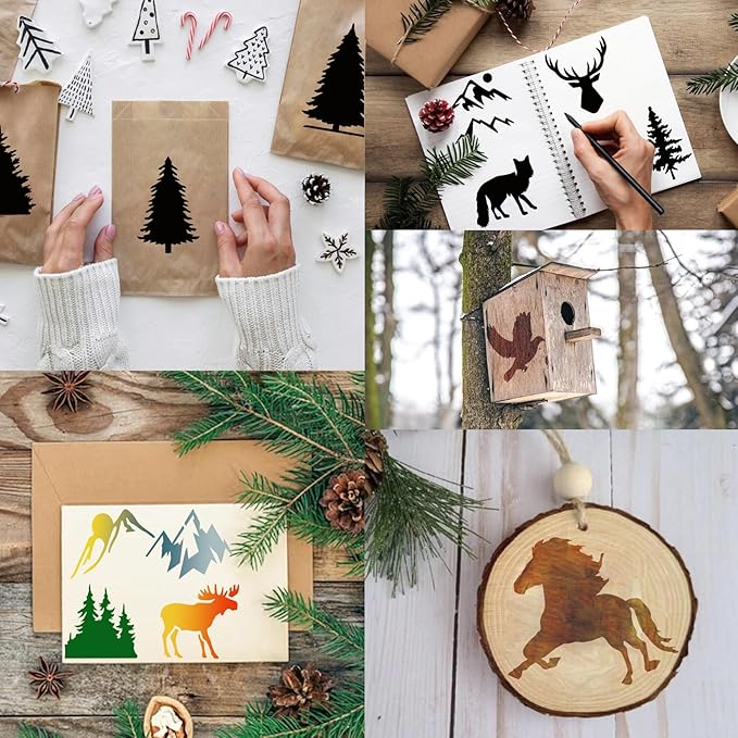 70pcs Wildlife Animal Stencils for Painting, Wood Burning, Nature Stencil Bear, Tree, Deer, Art Craft Canvas, Furniture Wall (70 Animal)