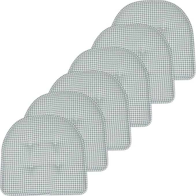 Sweet Home Collection Chair Cushion Memory Foam Pads Tufted Slip Non Skid Rubber Back U-Shaped 17" x 16" Seat Cover, 6 Pack, Houndsooth Pistachio