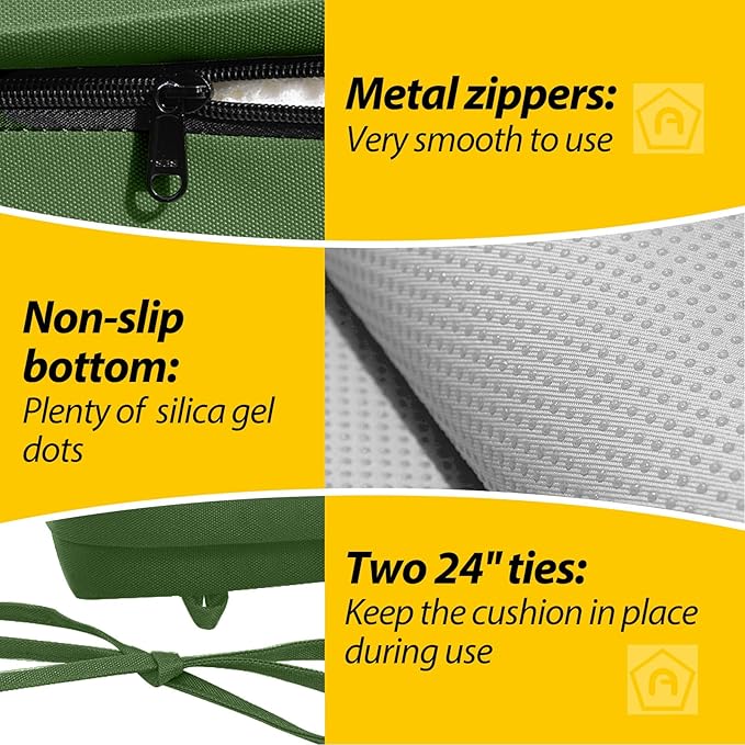 AAAAAcessories Outdoor Seat Cushions for Chairs, Waterproof, Fade-Resistant, 20" x 20" x 3", Patio Furniture Replacement Cushions, Set of 2, Dark Moss Green