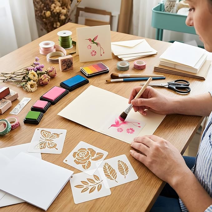 72 PCS Flower Stencils for Painting, Stencils for Crafts Reusable 3 x 3 Inch Floral Butterfly Bee Templates for Journals Rocks Gift Bags and Mini Canvas