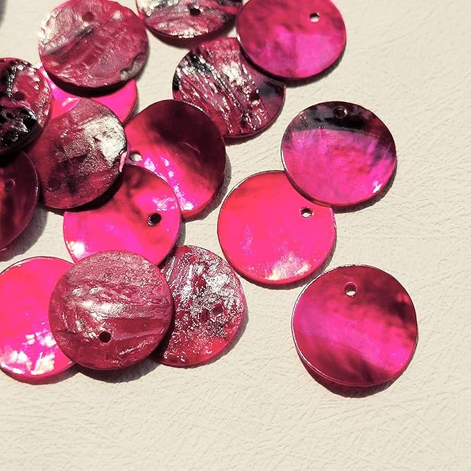 Firstmeet Shell Beads 65pcs Natural 20mm Flat Round Mussel Shell Coin Drop Charm Beads with Iridescent Back for Handcraft Jewelry Making(DIY-1023-Magenta-20)