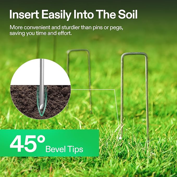 VIVOSUN 6 Inch 25-Pack Landscape Staples, Galvanized Steel Garden Stakes 11 Gauge U-Shaped Pins for Weed Barrier Fabric, Soaker Hose, Holding Fence