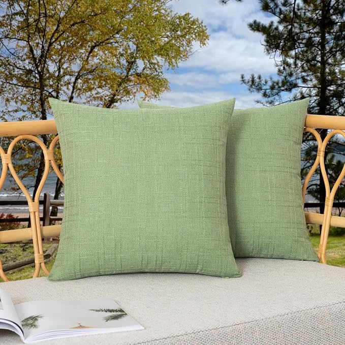 Kevin Textile Pack of 2 Outdoor Waterproof Pillow Covers Spring Decorative Farmhouse Throw Pillow Covers Checkered Couch Pillow Covers Spring for Patio Tent Bed Sofa Living Room 20x20 Inch Sage Green