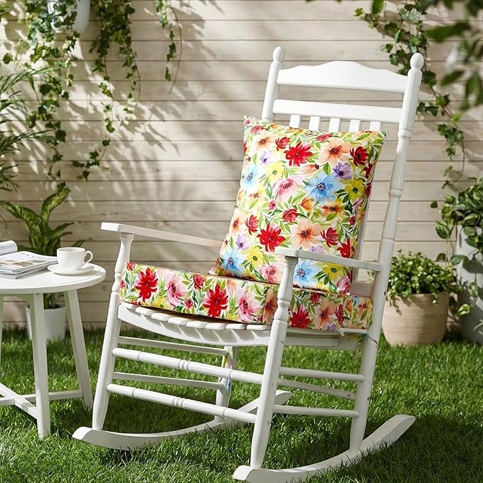 Hoteam 4 Set Outdoor Chair Patio Cushions Deep Seat Waterproof Chair Cushions 20 x 20 Inch for Patio Furniture Set Replacement Removable Seat and Back(Bright Flower)