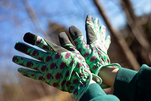 G & F Products Women Gardening Gloves with Touchscreen Feature, Durable, Breathable, Flexible, Lightweight, Double-Padded, Reinforced Fingers, Stylish Flower Patterns, 3-Pair Assorted Colors Pack