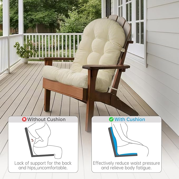 Rocking Chair Cushions Set - Non-Slip Adirondack Chair Cushions with Ties Indoor/Outdoor Rocking Chair Pad for Living Room, Bedroom, Balcony, Office