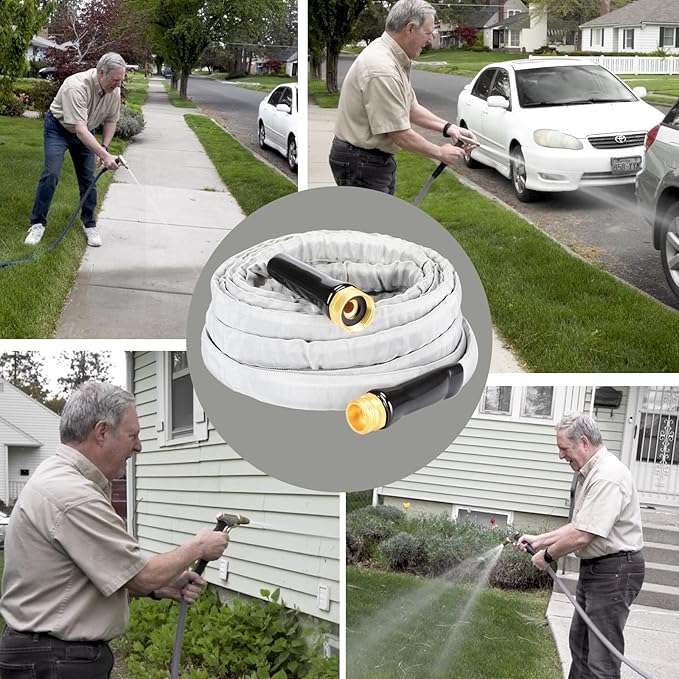 YOTOO Garden Hose 50FT, Lightweight, Durable, Flexible, Non-Expanding, Kink-Free Water Hose with Solid Brass Fittings for Outdoor, Watering flants and flowers, Car Wash, Gray