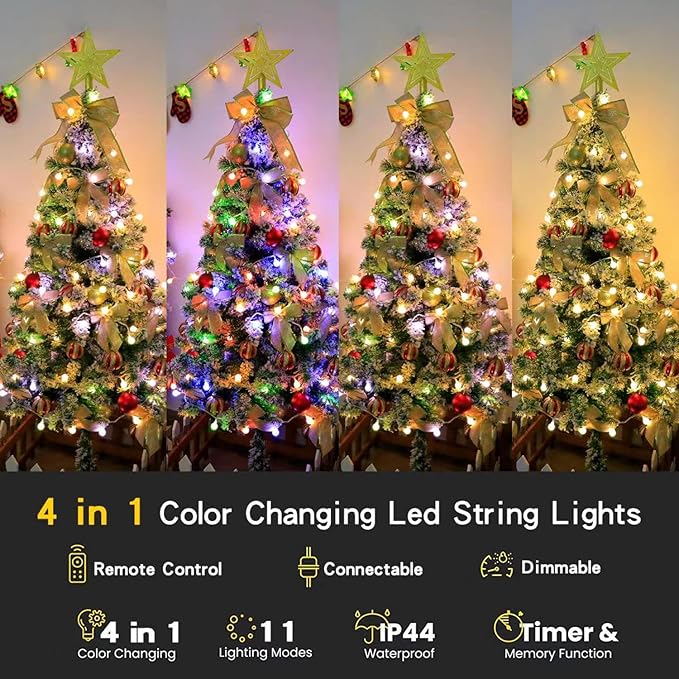 65.6ft Color Changing String Lights, 150 LED Multicolor & Warm White Globe Lights with Remote, 11 Modes, IP44 Waterproof, Plug in Fairy Lights for Indoor Outdoor Christmas Party Garden Decor
