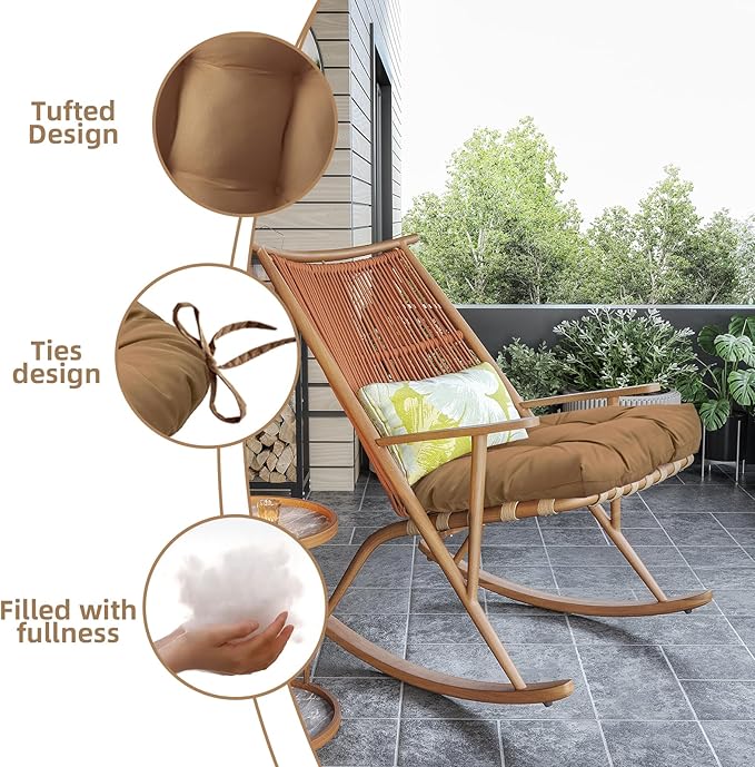 2 Pack Waterproof Outdoor Chair Cushions, Tufted Wicker Chair Cushions, U-Shaped Seat Cushion for Patio Furniture Garden Rocking Chairs, Hawii, 19"x19"x3.9"