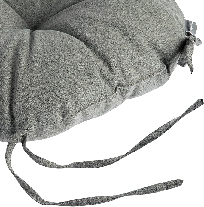 Magpie Fabrics Outdoor 15"x15"x4" Round Bistro Seat Cushions with Ties Set of 2, Tufted Waterproof Patio Floor Chair Pads for Home Garden Balcony Kitchen Office Porch, Dark Grey