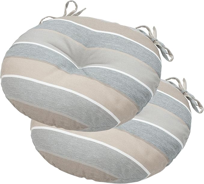 Bistro Chair Cushions 15 inch,Set of 2,Tufted Round Chair Cushions with Ties,15"x15"x4",Water Resistant Round Seat Cushion for Barstool Chairs,Patio Garden Kitchen Outdoor Furniture(Gray Stripe)