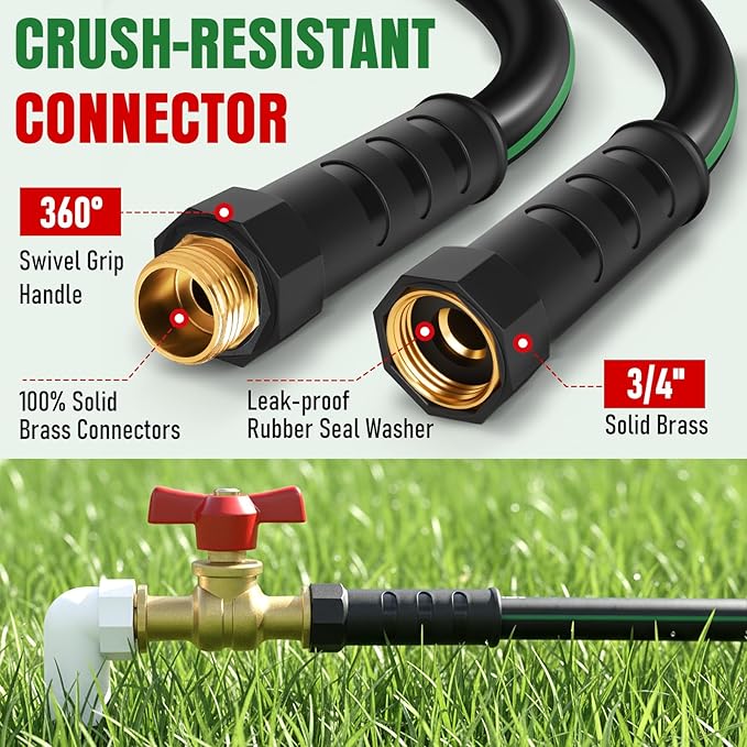 Heavy Duty Garden Hose 100ft with Nozzle, NON-EXPANDABLE Flexible Water Hose, Kink Resistant Lightweight Hybrid Hose, Leakproof Hose Male to Female Fittings
