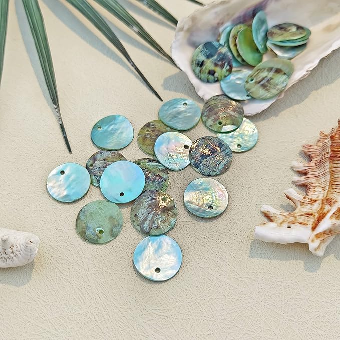 Firstmeet Shell Beads 65pcs Natural 20mm Flat Round Mussel Shell Coin Drop Charm Beads with Iridescent Back for Handcraft Jewelry Making(DIY-1023-Opal Blue-20)
