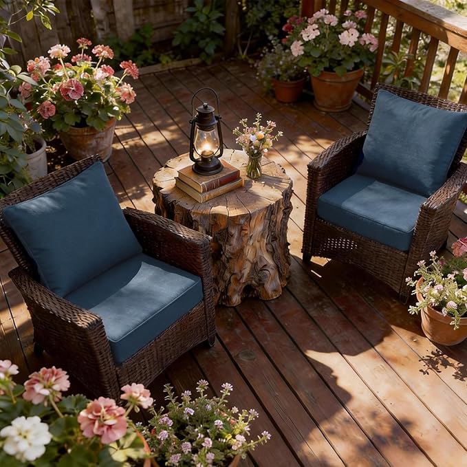COZYVIDA Outdoor Deep Seat Cushion Set of 2, 24"x24" Seat & 25"x22.5" Back, C0 Water-Resistant Breathable Polyester, UV-Resistant 1000+ Hrs, 30D Foam with Recycled Fiber Fill,Boho Paisley,Light Blue