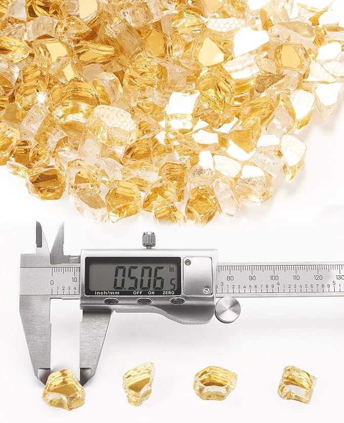 NUPICK 20 Pound Fire Glass for Fire Pit, 1/2 Inch Tempered Reflective Fire Glass for Propane Fire Pit & Gas Fireplace, Gold Rock
