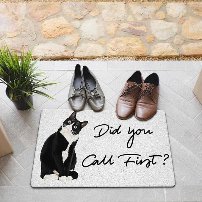 JINYO Cat Door Mat, Did You Call First Funny Door Mat Indoor Outdoor Entrance Entryway Porch, Cat Welcome Mats, Funny Kitty Bath Mats for Bathroom, 17x30 Inch