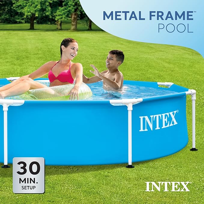 INTEX 28205EH Metal Frame Above Ground Swimming Pool: 8ft x 20in – Puncture-Resistant Material – Easy Assemble – Rust Resistant – 483 Gallon Capacity