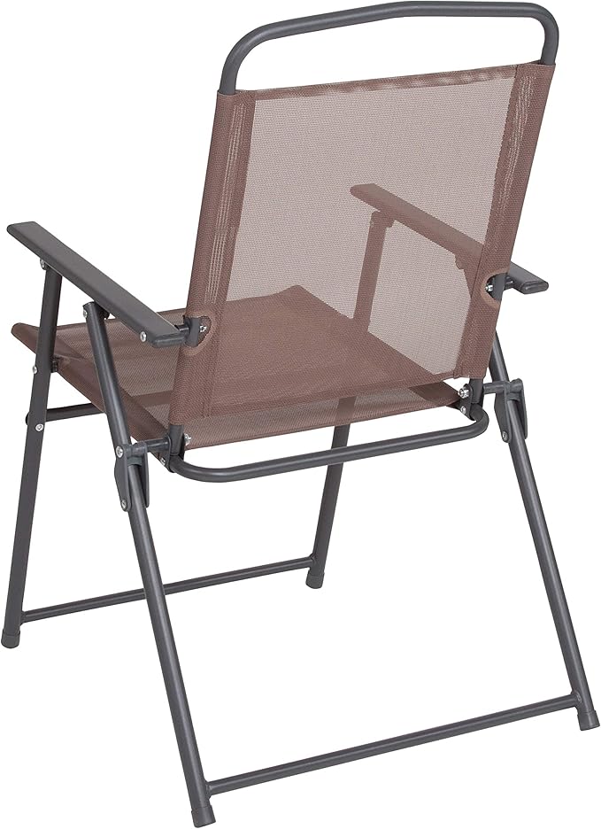 Flash Furniture Nantucket 6-Piece Patio Dining Set with Glass Table, 4 Folding Chairs, and Umbrella, Outdoor Patio Set, Brown