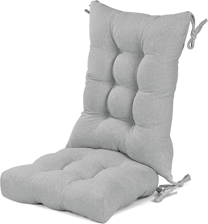 Lokex Rocking Chair Cushion 4 Inch Extra Thick, Cushions for Rocking Chairs Set of Seat and Back with Ties, Linen Fabric Indoor Outdoor Rocker, 17x21 & 17x17 Inches (Light Grey)